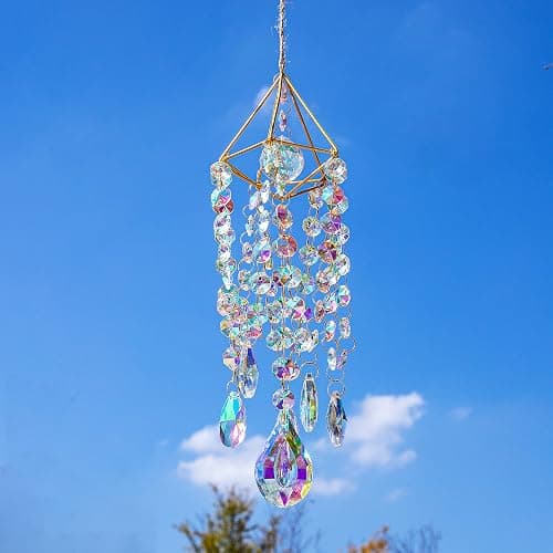 HDCRYSTALGIFTS 21.5inch Crystal Suncatchers for Window Hanging Wind Chime Style Garden Sun Catchers with Crystals Rainbow Maker Indoor Outdoor Decor Handmade Gold Plated thumbnail 5