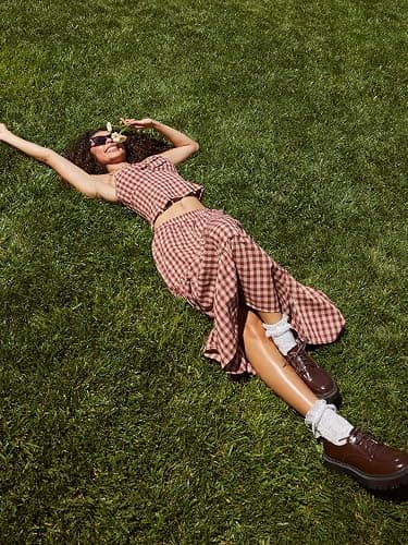 CIDER Gingham Tiered Maxi Skirt Long Skirts for Women A Line High Waist Flowy Skirt Casual Woven Midi Skirt thumbnail 6