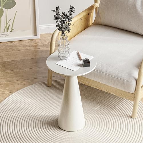 COZAYH Farmhouse Pedestal Small End Table Round Martini Table Wood Plant Stand Rustic Drink Table for Small Space Living Room, Bedroom, White - Image 1