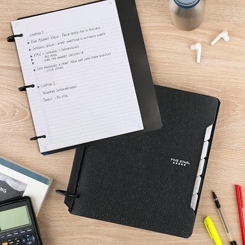 Five Star Flex Refillable Notebook + Study App, College Ruled Paper and 1-1/2 Inch TechLock Ring Binder with Pockets, Tabs and Dividers, 300 Sheet Capacity, Black (29324AA2) thumbnail 8