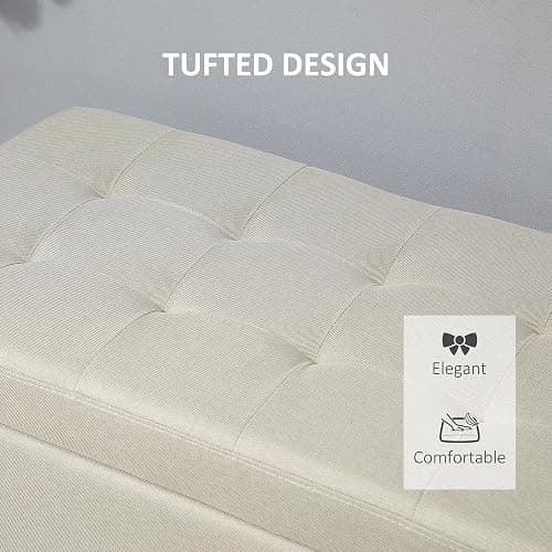 HOMCOM Large 50" Rectangular Storage Ottoman Bench, Tufted Upholstered Linen Fabric Wood Feet Entry Bench, Contemporary Home Decor Beige thumbnail 5