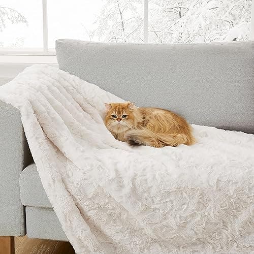 UGG 10483 Adalee Soft Faux Fur Reversible Accent Throw Blanket Luxury Cozy Fluffy Fuzzy Hotel Style Boho Home Decor Soft Luxurious Blankets for Couch, 50 x 70-inch, Natural - Throw - Ivory thumbnail 6