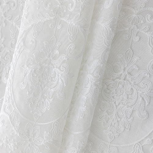 HomeyHo Sheer Tie Up Curtains for Bathroom Girls Bedroom Flower Embroidered Liftable Curtain Kitchen White Lace Short Balloon Curtains for Small Window 31 x 47 Inch thumbnail 8