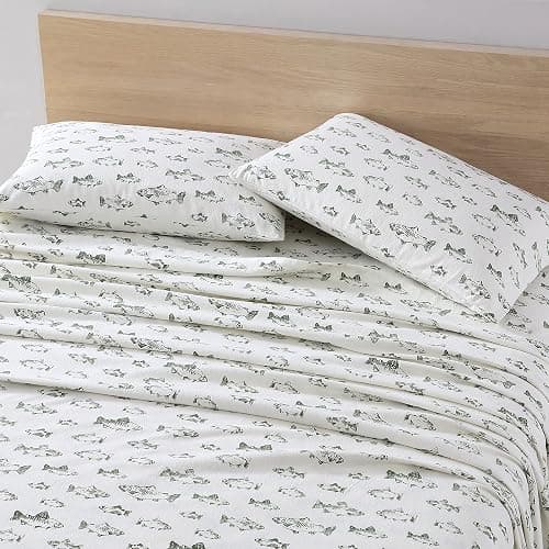 Eddie Bauer - Flannel Sheets Full Size, Anti-Pilling & Wrinkle Resistant Cotton, Touchably Soft for All-Season Comfort - Bed Sheets with Matching Pillowcases & Fitted Sheet (School of Fish Green) thumbnail 3
