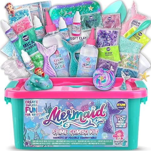 Summer Gift Mermaid Slime Kit for Girls, FunKidz Shimmer Slime Making Kit for Kids Age 8-12 DIY Soft Glitter Glossy Metallic Slime Toy - Image 1