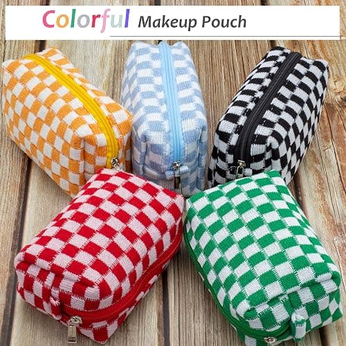 PAZIMIIK Checkered Makeup Bag for Purse Portable Zipper Make Up Pouch Small Cosmetic Case for Travel Accessories (Blue) - Blue thumbnail 6