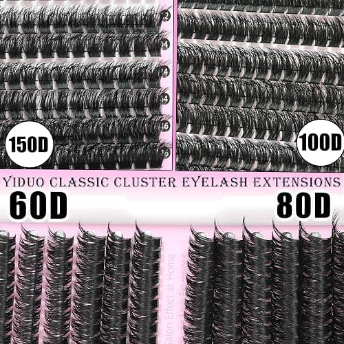 YIDUO 4 Styles Lash Clusters Kit 60D+80D+100D+150D Fluffy Clusters Lashes Extensions Kit with 2 Bond and Seal 10-18mm Wispy D Curly Full DIY Individual Eyelash Extensions Kit DIY at Home Easily thumbnail 6
