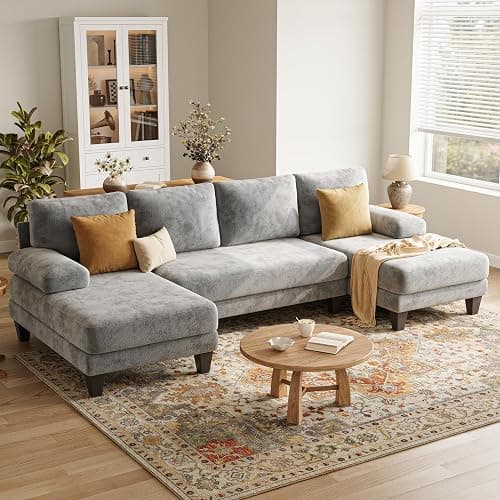 TROMIRY U-Shaped Sectional Couches for Living Room | 112 Inch Modern Sectional Couch | Light Grey Chenille Sofa with Double Chaise for Apartment - Image 1