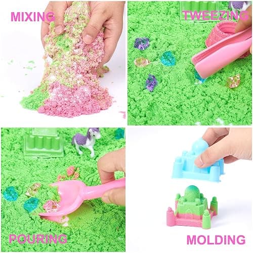 Carolart Unicorn Sensory bin, Unicorn Toy for Kids,Castle Moulds, Sand Art kit for Boys and Girl, Sensory Sand for Toddlers 3+……… thumbnail 4