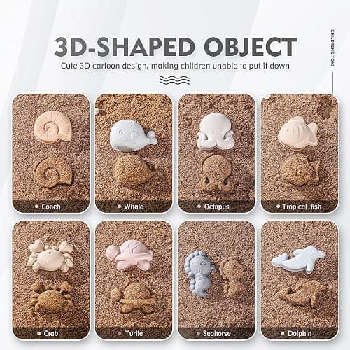 MarcZero 11Pcs Silicone Beach Toys,Modern Baby Beach Toys,Travel Friendly Beach Set,Silicone Bucket, Shovel, 8 Sand Molds, Beach Bag,Silicone Sand Toys for Toddlers, Kids (Begie) - Begie thumbnail 8