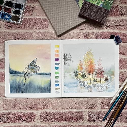 tumuarta Square Watercolor Journal, 8.25x8.25”, 140 LB, 300 GSM, 25% Cotton, Cold Press, 24 Sheets, 48 Pages, Watercolor Paper Sketchbooks for Use As Travel Mixed Media Pads Plein Air Set thumbnail 4