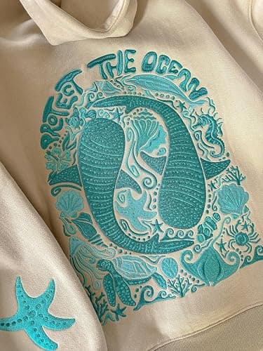 Amiblvowa Preppy Oversized Graphic Hoodies for Women Teen Girl Long Sleeve Pullover Embroidery Hibiscus Sweatshirt Beachwear thumbnail 5