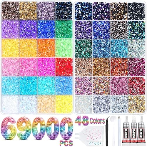 Atifober 69000Pcs 48 Colors Bedazzler Kit with Rhinestones and Tools, 3mm Bling Bedazzle Gems for Crafting Flat Back Crystal Resin Jelly Rhinestones with 3pcs B7000 Glue for Book Clothes Shoes Decor - Image 1