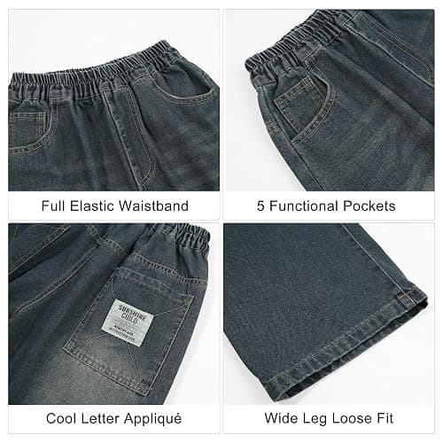 Rolanko Boys Baggy Jeans, Wide Leg Elastic Waist Denim Pants Loose Fit Trousers Vintage Y2K Streetwear thumbnail 4