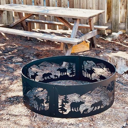 Cuisiland Outdoor Fire Pit Ring, 36 Inch Heavy-Duty Steel Fire Ring with Mountain & Wildlife Cutout, Wood Burning, for Backyard, Camping, Bonfire & Patio, Easy Assembly (36''/1mm - Wildlife) thumbnail 6