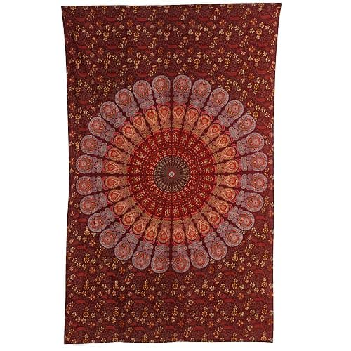 Bless International Handmade Indian hippie Bohemian Psychedelic Peacock Mandala Wall hanging College Dorm Beach Throws Table Cloth Bedding Tapestry (Maroon Yellow, Medium(54x60Inches)(137x152cms)) thumbnail 5