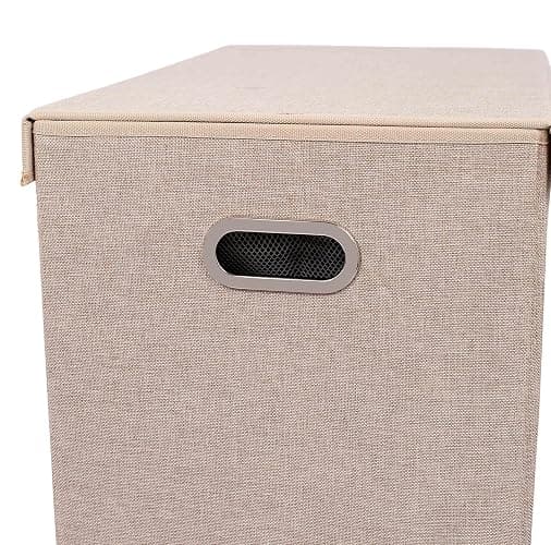 BirdRock Home Double Laundry Hamper with Lid and Removable Liners | Linen | Easily Transport Laundry | Foldable Hamper | Cut Out Handles thumbnail 9