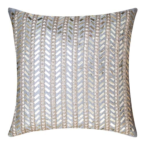 The White Petals Silver Grey Gold Throw Pillow Cover - Luxurious, Festive & Decorative (Sequinned, 18x18 inch, Pack of 1) - Image 1