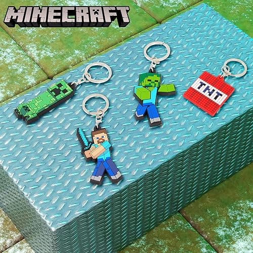 Minecraft Kids Keyrings and Silicone Wristband Set - Creeper Key Chain Set of 4, Collectables Gaming Gifts thumbnail 3