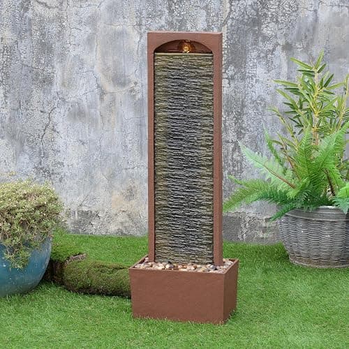 Teamson Home 38.5" Faux Slate Contemporary Outdoor LED Waterfall Fountain with Pebble Base, Red Rock thumbnail 7