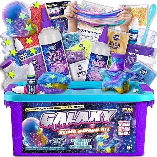 Toy Galaxy Slime Kit for Boys Girls 10-12, FunKidz Ultimate Metallic Slime Making Kit for Kids Ages 8-10 D.I.Y. Glow, Galactic, Fun Slime Gifts - Image 1