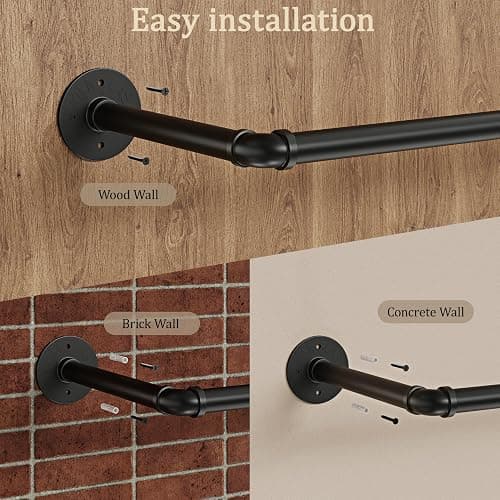 RSFMAS Wall Mounted Clothes Rack, Industrial Pipe Clothing Rack 28 Inch Black, Wall Clothes Hanger for Bedroom, Cloakroom, Closet, Hallway, Boutique Display, Drying Racks Wall-Mount for Laundry thumbnail 5