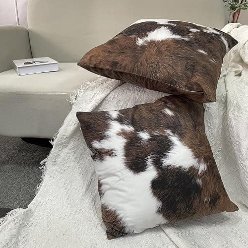 TOMWISH Pack of 2 Throw Pillow Covers Christmas Cowhide Printing Western 18x18 Pillow Cover,Decorative Throw Pillows Cushion Covers for Home Living Room Sofa Bedroom thumbnail 4