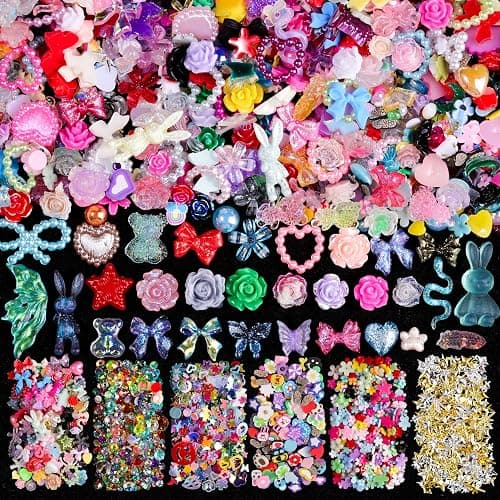1500Pcs 3D Nail Charms for Acrylic Nails, Resin Butterfly Flower Star Heart Bow Charms Flatback Pearls Rhinestone Metal Gems Charm for Nail Art Design DIY Crafts (1500Pcs-Color) - Image 1