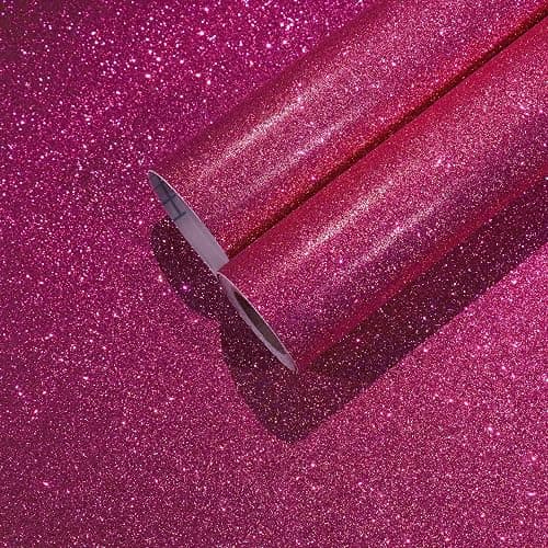 CHIHUT 15.7''x100'' Hot Pink Wallpaper Sparkly Glitter Wallpaper Stick and Peel for Bedroom Walls Self Adhesive Removable Pink Glitter Contact Paper for Cabinets Decorative Fabric Roll for Drawer - Image 1