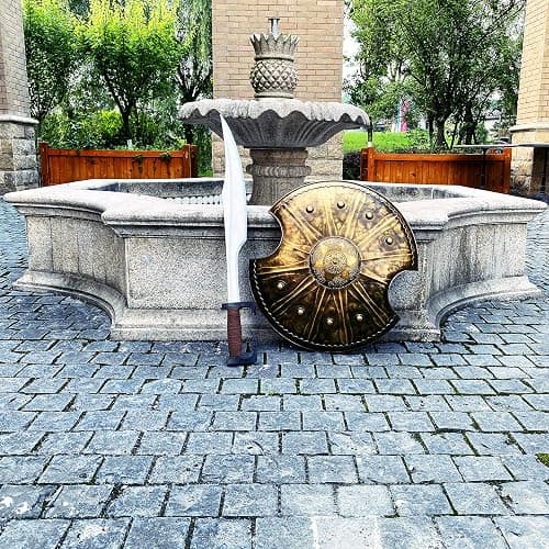 LOOYAR Antique Troy Trojan War Shield Ancient Greek Shield Handcrafted Metal Crafts for Knight Soldier Warrior Costume Battle Play Halloween Cosplay LARP Home Office Bar Lobby Wall Decoration thumbnail 2