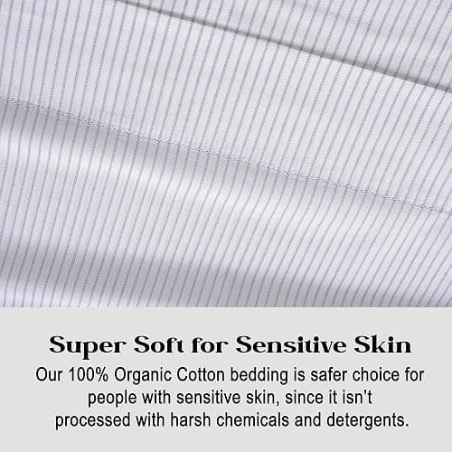 LANE LINEN Twin XL Fitted Sheet, 100% Organic Cotton 2-Piece Set (1 Fitted Sheet, 1 Pillowcase), Percale Weave, Bottom Sheet, Breathable, Fits Mattress Upto 15" Deep - Ticking Stripe (No Flat Sheet) thumbnail 7