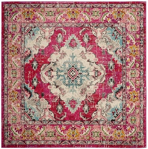 SAFAVIEH Monaco Collection Area Rug - 5' Square, Pink & Multi, Boho Chic Medallion Distressed Design, Non-Shedding & Easy Care, Ideal for High Traffic Areas in Living Room, Bedroom (MNC243D) thumbnail 4