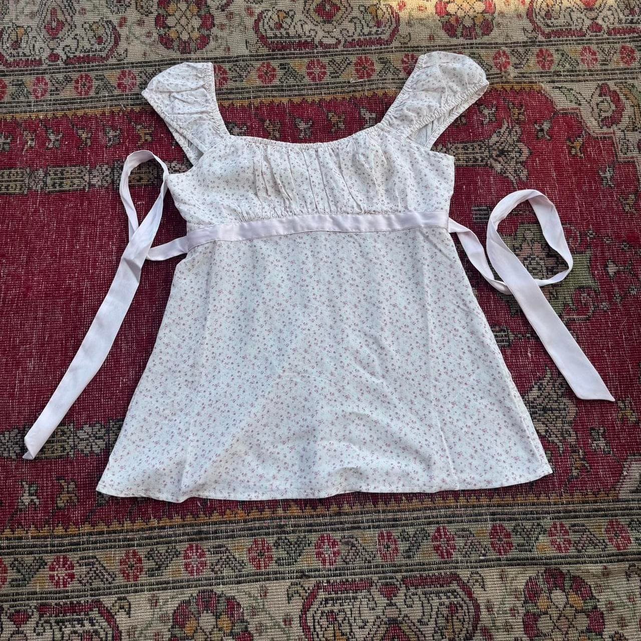 Hollister white and pink floral babydoll top with... - Image 1