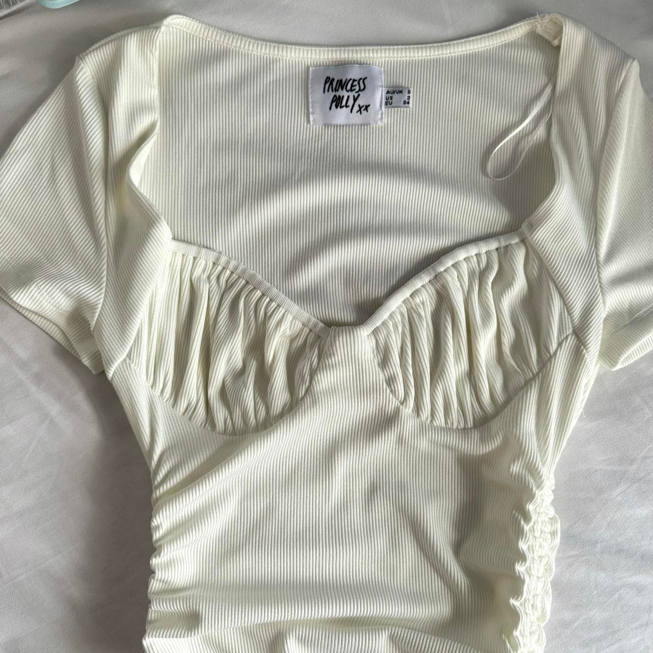 Princess Polly white ruched mini dress with ties on... - Image 1