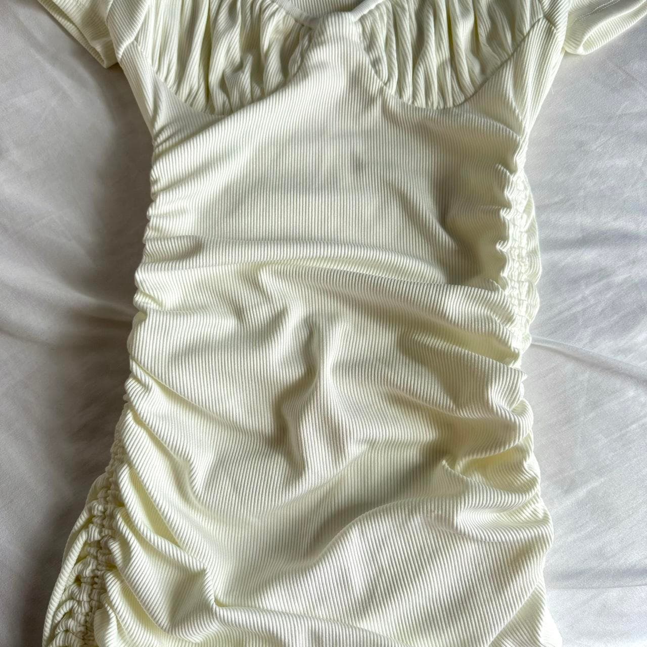 Princess Polly white ruched mini dress with ties on... thumbnail 2