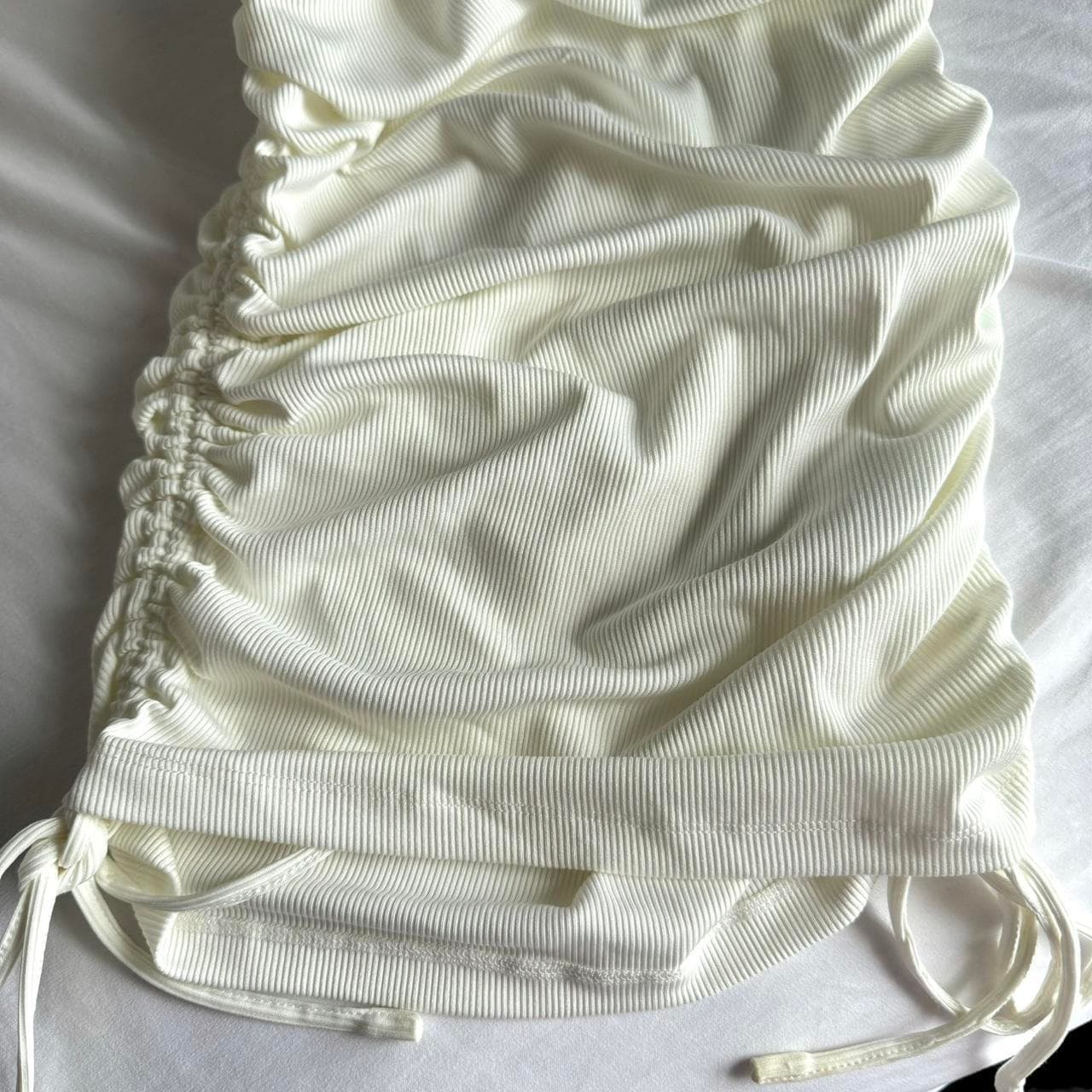 Princess Polly white ruched mini dress with ties on... thumbnail 3