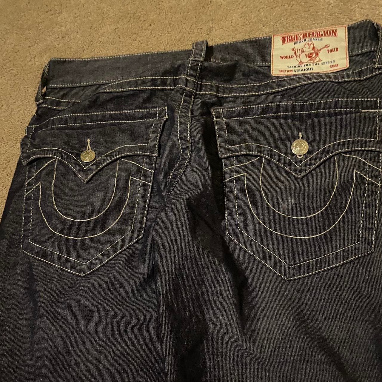 sick purple ish corduroy true religion jeans. back... thumbnail 4