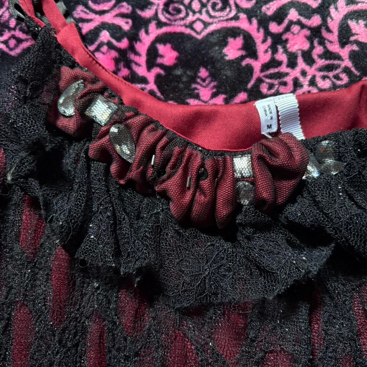 black and red lace vampy goth tank top with floral &amp;... thumbnail 3