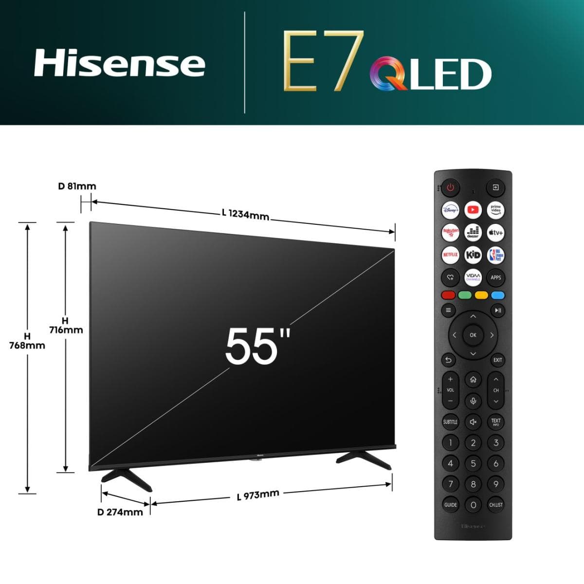 Hisense 55E7NQ 139,7 cm (55") 4K Ultra HD Smart TV Wifi Noir 330 cd/m² thumbnail 2