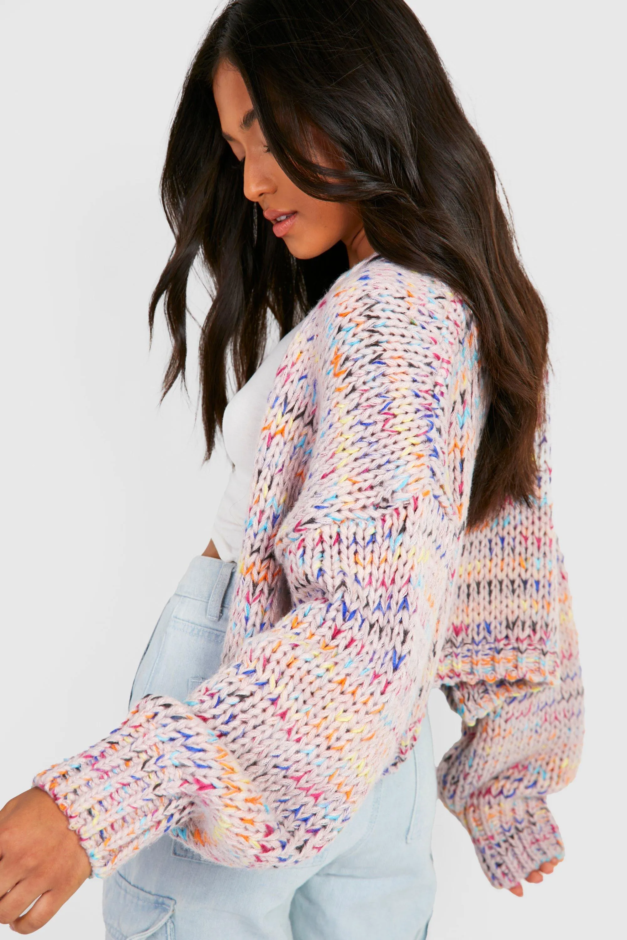 Petite Premium Chunky Multicoloured Cardigan thumbnail 2
