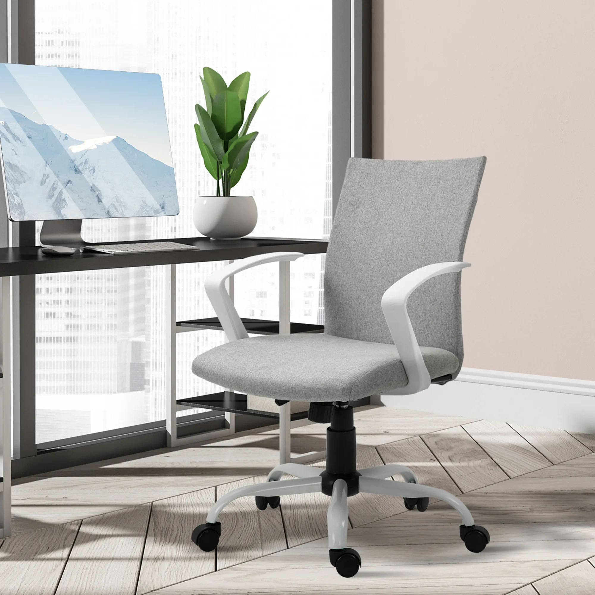 Vinsetto Home Office Linen Chair Swivel Computer Desk Task Chair thumbnail 2