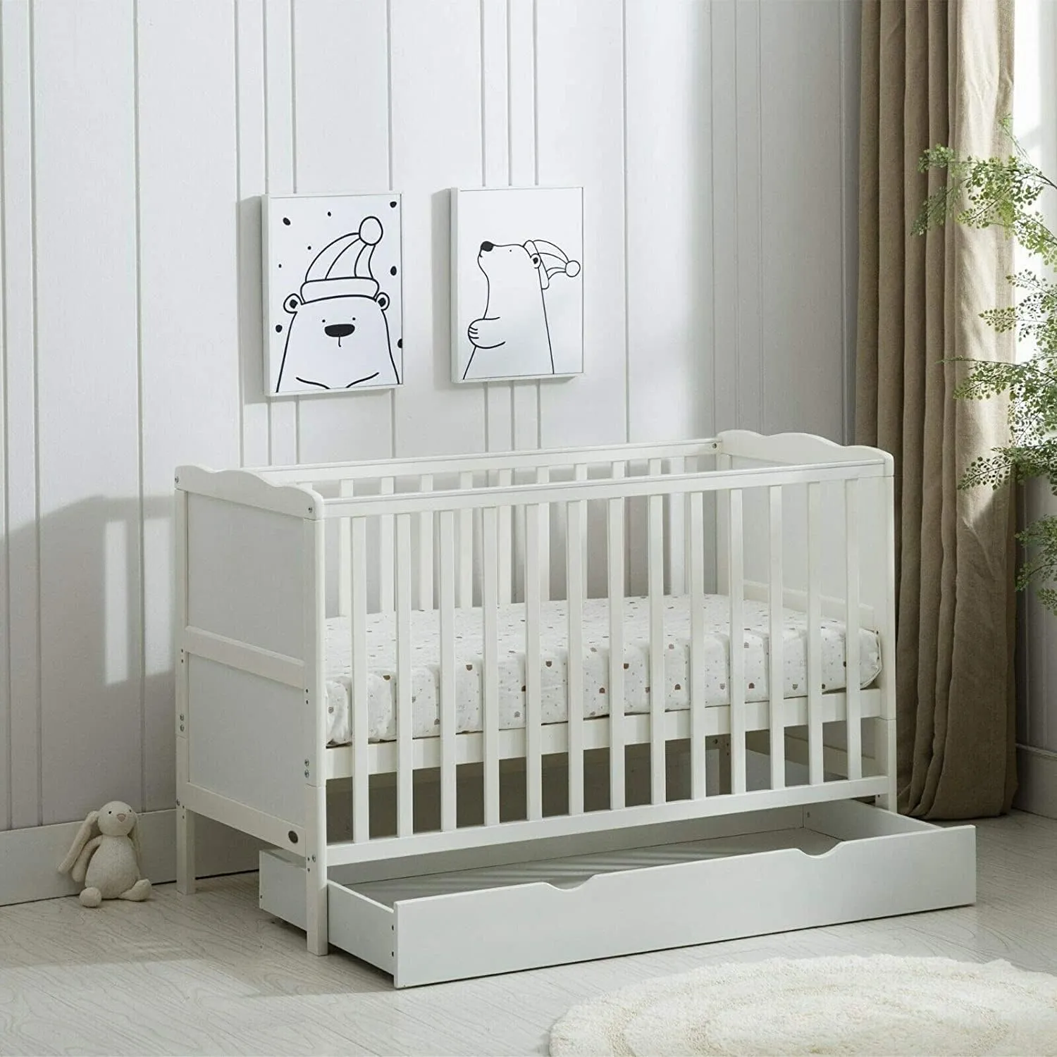 CozyCubs Wooden Baby Cot Bed with Drawer and mattress Orlando - Image 1