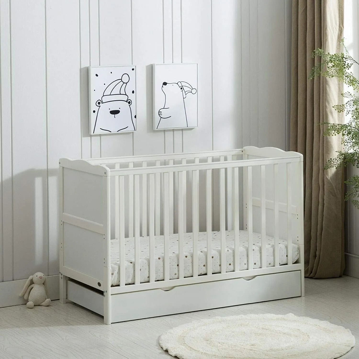CozyCubs Wooden Baby Cot Bed with Drawer and mattress Orlando thumbnail 3
