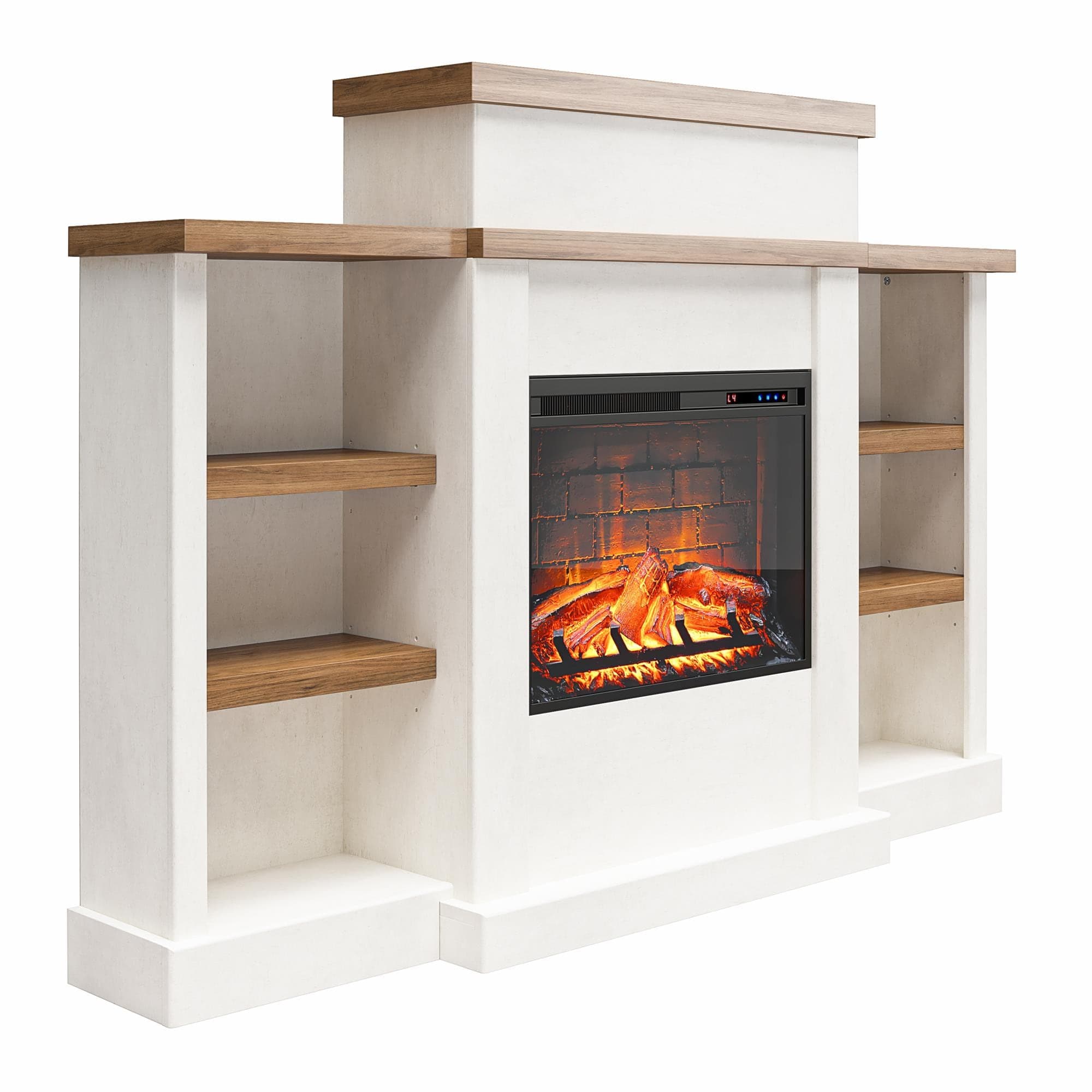 Ameriwood Home 64.33-in W Off-White Free standing Fan-forced Flat wall Electric Fireplace with Remote Control Included