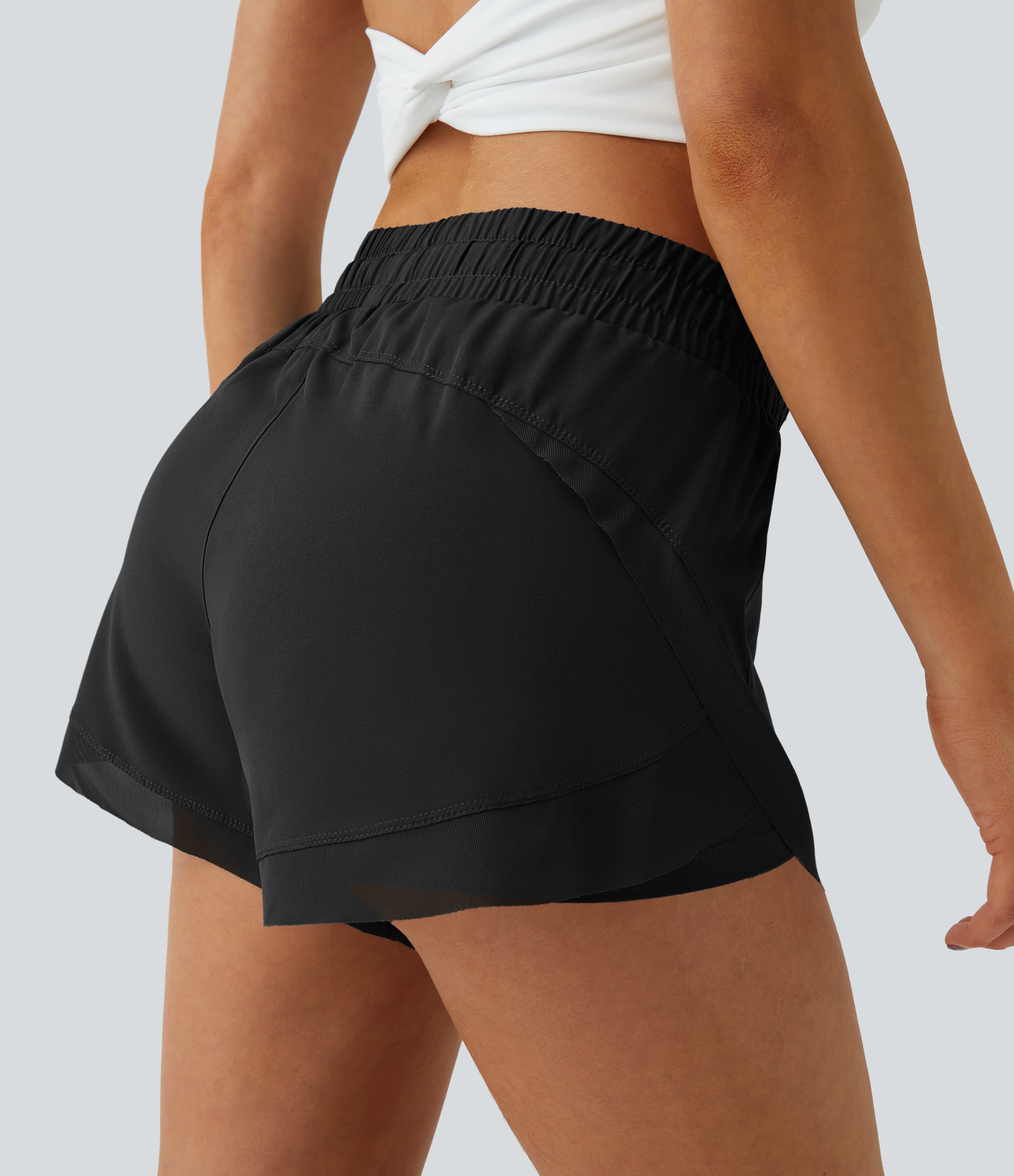 Mid Rise Drawstring Contrast Mesh 2-in-1 Flowy Running Shorts 3'' thumbnail 2