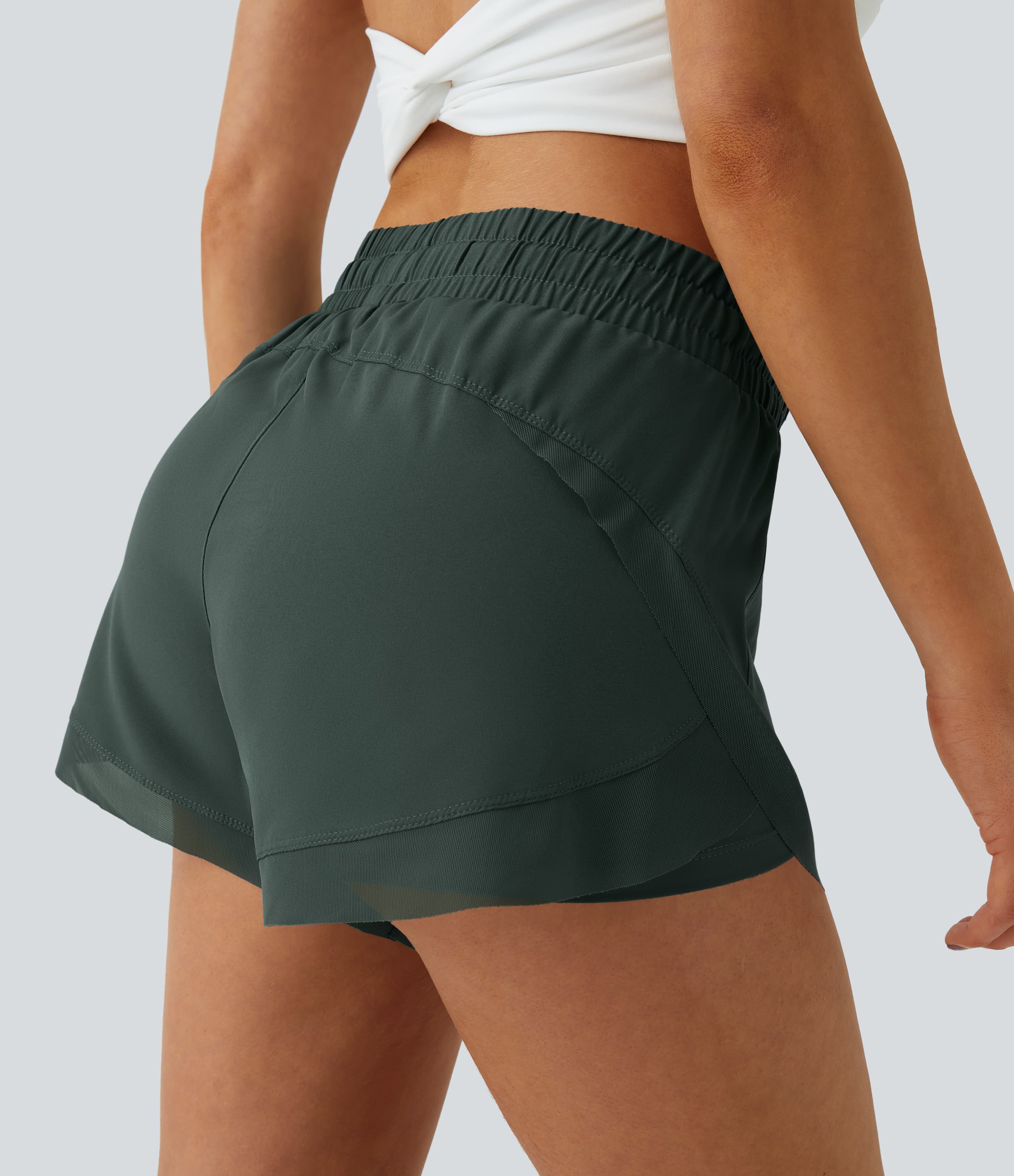 Mid Rise Drawstring Contrast Mesh 2-in-1 Flowy Running Shorts 3'' thumbnail 3
