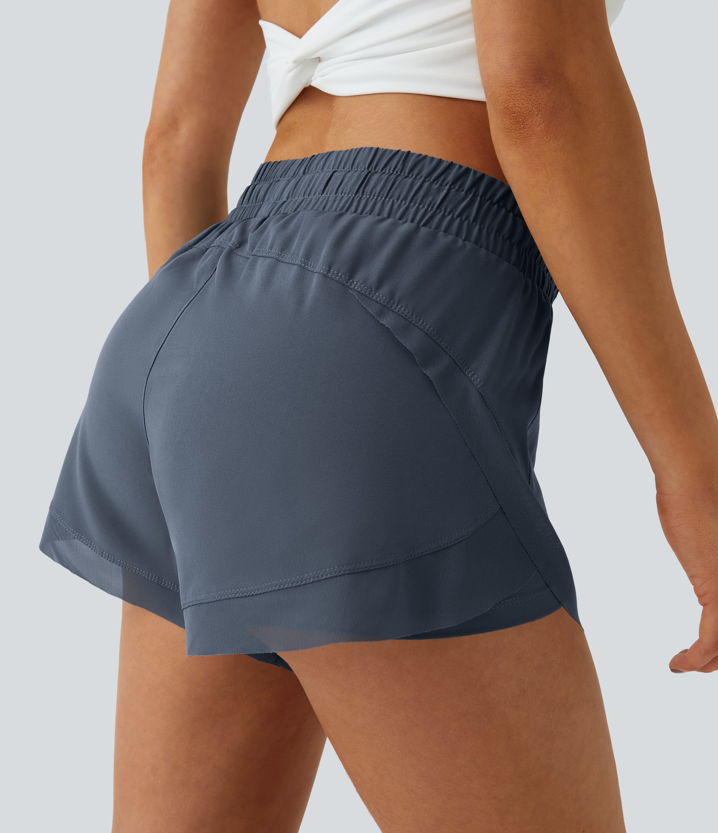 Mid Rise Drawstring Contrast Mesh 2-in-1 Flowy Running Shorts 3'' thumbnail 8