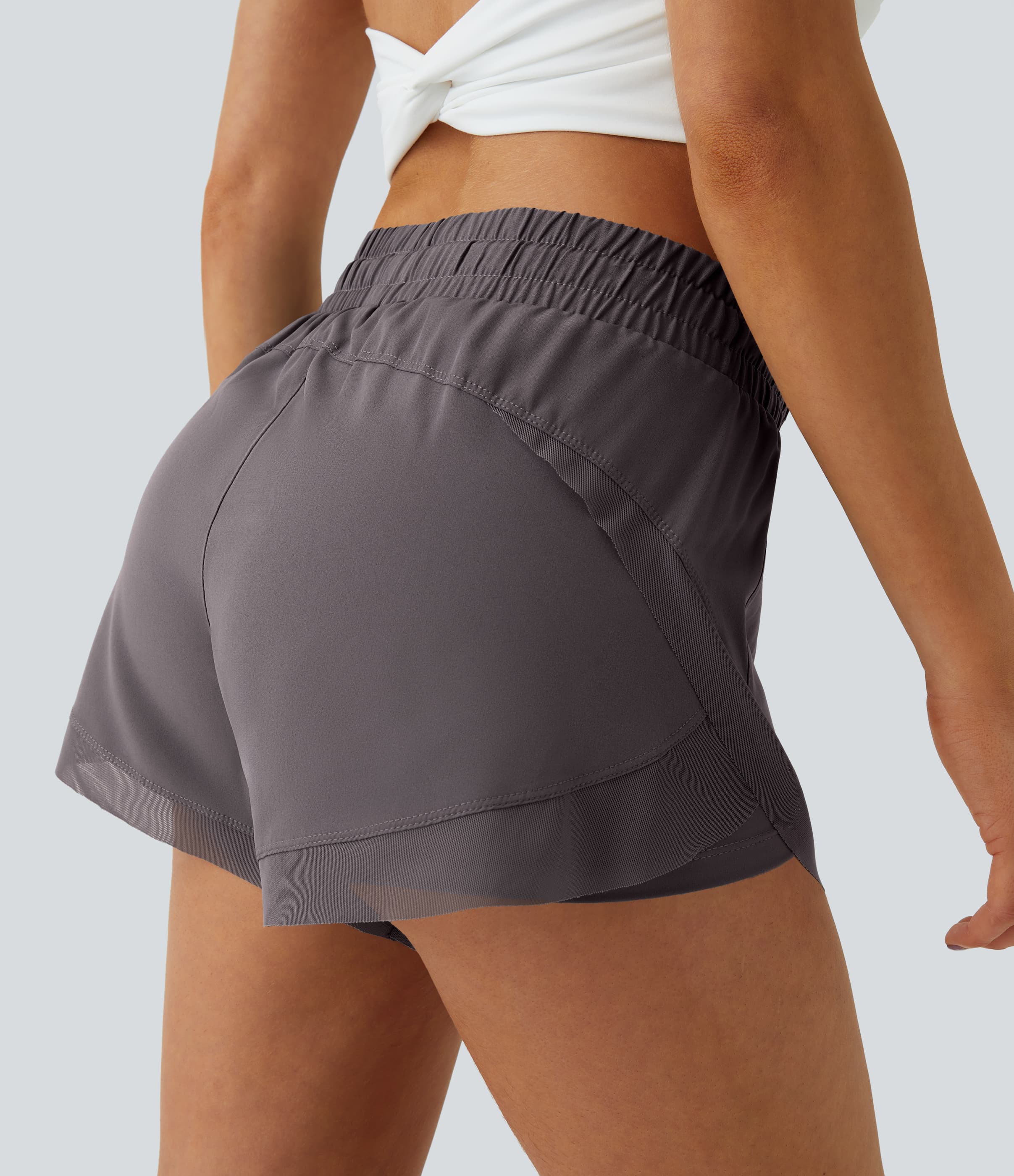 Mid Rise Drawstring Contrast Mesh 2-in-1 Flowy Running Shorts 3'' thumbnail 5