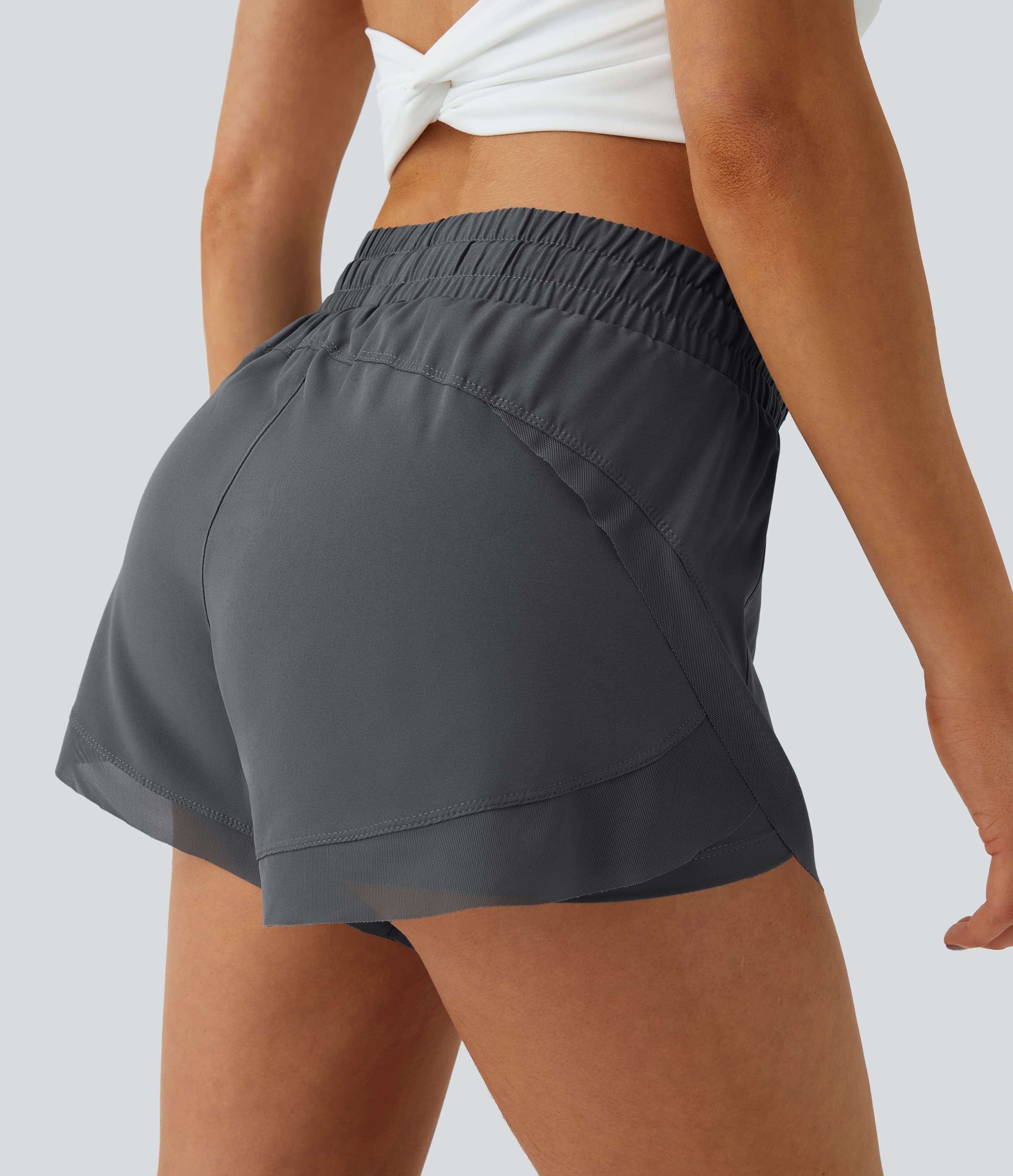 Mid Rise Drawstring Contrast Mesh 2-in-1 Flowy Running Shorts 3'' thumbnail 13