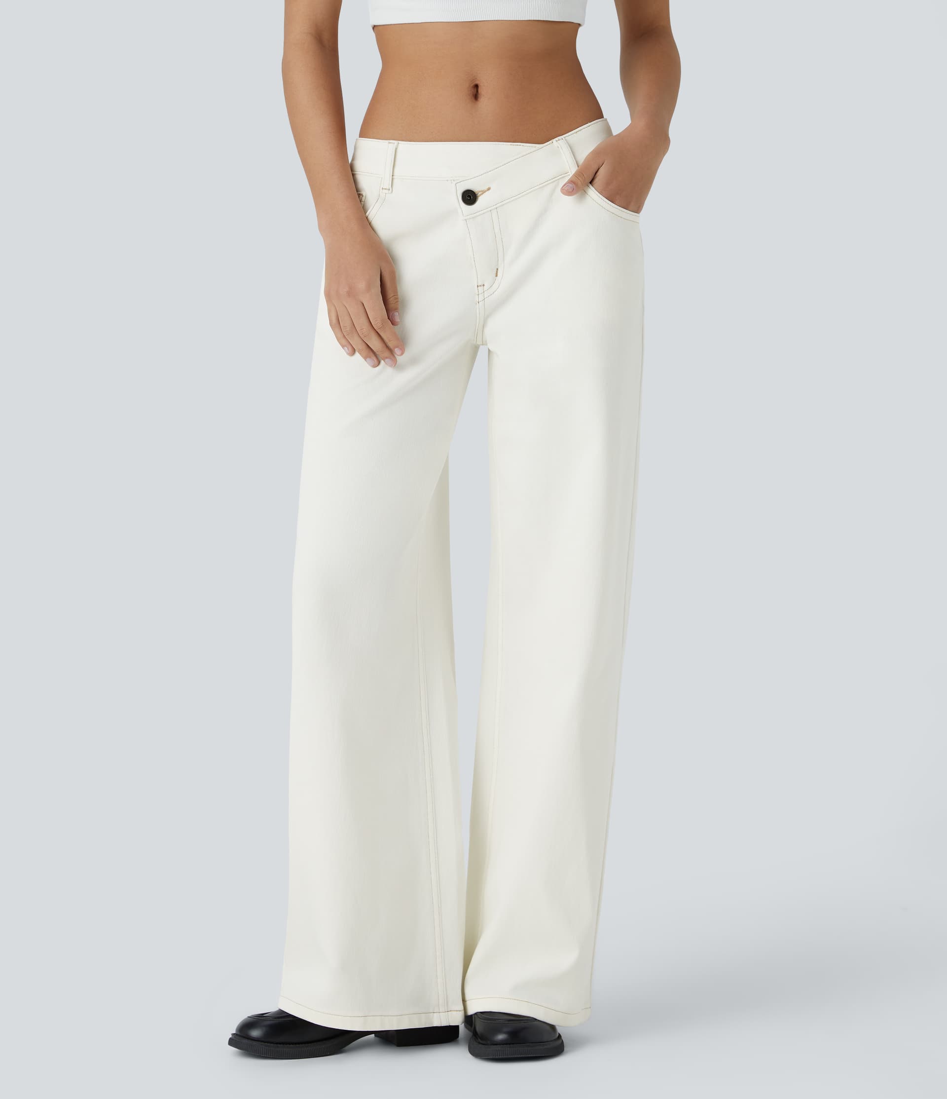 Halara Flex™ Asymmetric Low Rise Button Zipper Multiple Pockets Baggy Wide Leg Washed Stretchy Knit Casual Jeans thumbnail 8